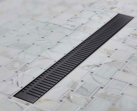 Black Nickel Piano grate linear shower drain for modern curbless shower installation