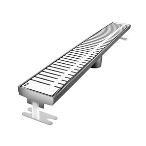 Quartz Piano linear shower drain with polished chrome stainless steel grate for luxury walk-in shower installations