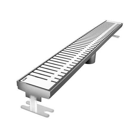 Quartz Piano linear shower drain with polished chrome stainless steel grate for luxury walk-in shower installations