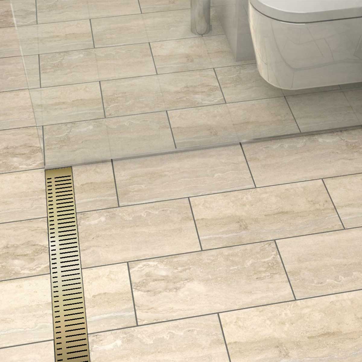 Satin Brass Piano grate linear shower drain for modern curbless shower installation