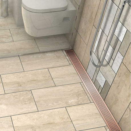 Quartz by ACO Rose Gold linear shower channel drain