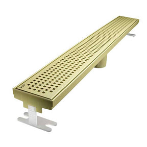 Quartz Quadrato Satin Brass linear shower drain for luxury walk-in showers
