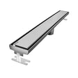 Quartz by ACO Solid Linear Shower Drain with Brushed Stainless Grate Installed in Modern Walk-In Tile Shower