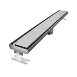 Quartz by ACO Solid Linear Shower Drain with Brushed Stainless Grate Installed in Modern Walk-In Tile Shower