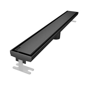 Quartz by ACO Solid Linear Shower Drain with Matte Black Grate Installed in a Contemporary Curbless Walk-In Tile Shower