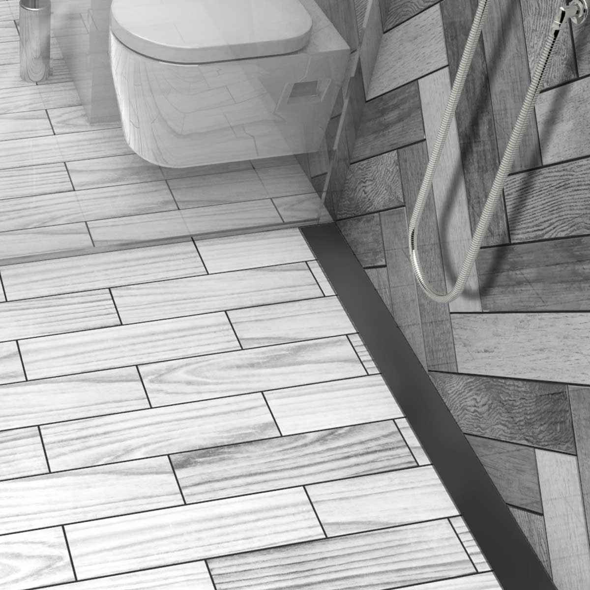 Premium Quartz by ACO Matte Black Solid Linear Shower Drain for Luxury Residential and Commercial Bathroom Renovations