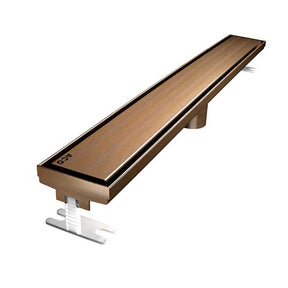 Quartz Solid linear shower drain with handcrafted Oil-Rubbed Bronze finish for luxury walk-in showers