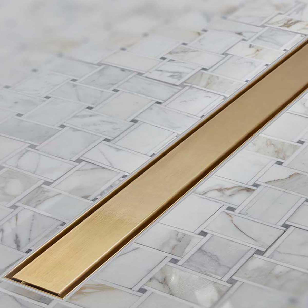 Quartz Solid Satin Brass Linear Shower Drain for Walk In Shower
