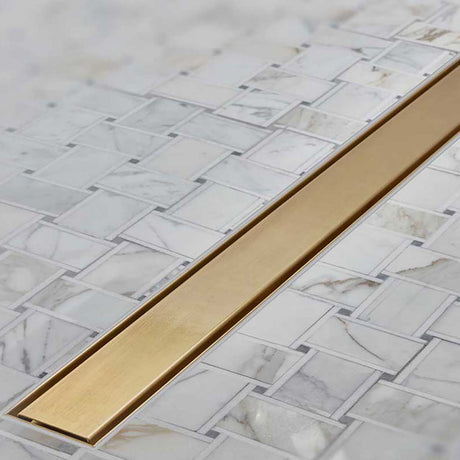 Quartz Solid Satin Brass Linear Shower Drain for Walk In Shower