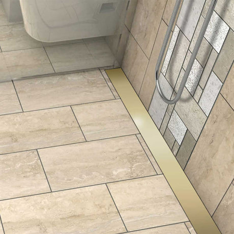 Satin Brass Linear Shower Drain with Stainless Steel Channel Body