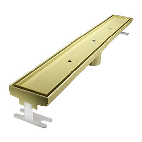 Quartz by ACO tile insert linear shower drain with Satin Brass frame