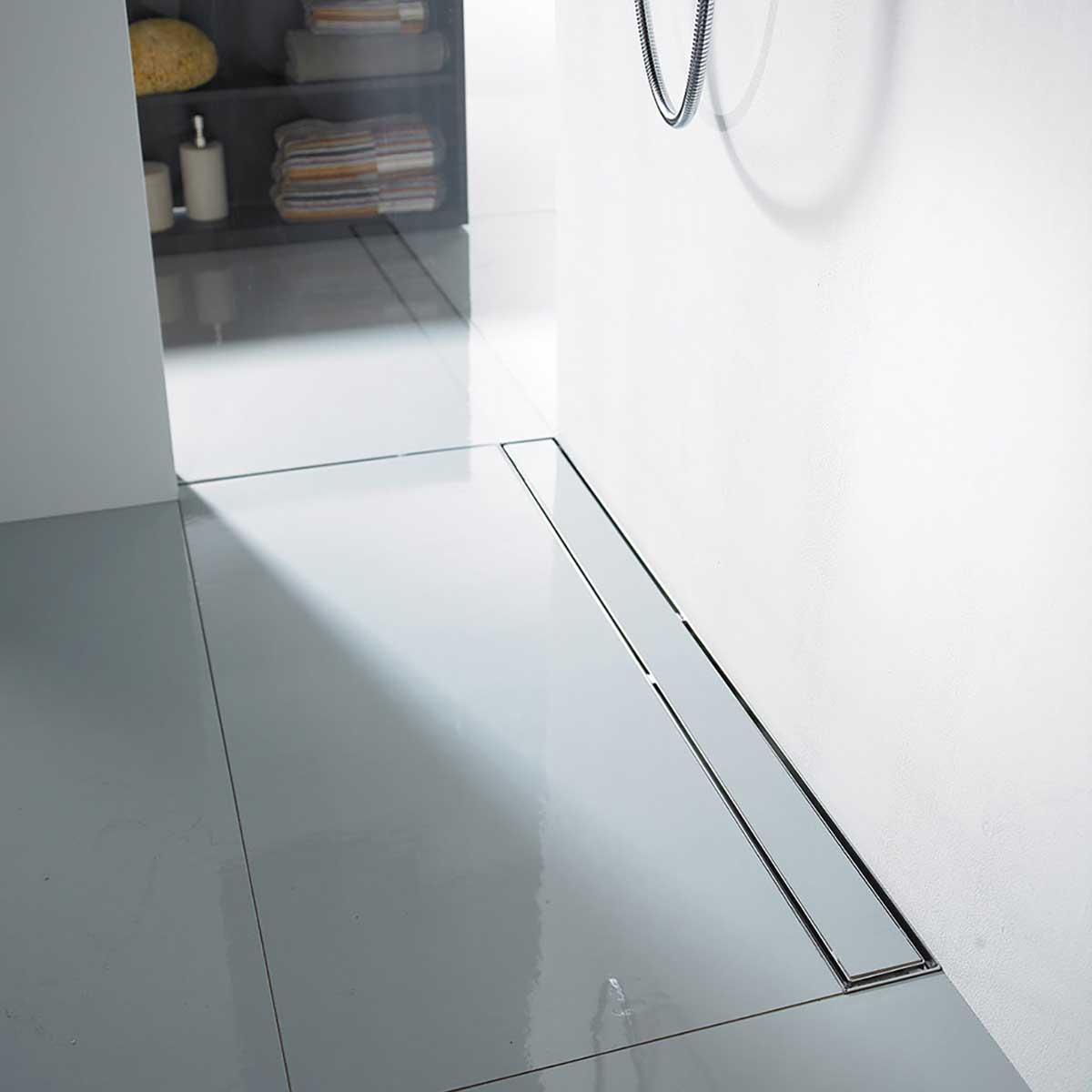 Stainless steel linear shower drain with Brushed Stainless tile insert grate
