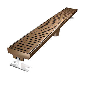 Oil-Rubbed Bronze Wave Linear Shower Drain by Quartz by ACO for Walk-In Shower