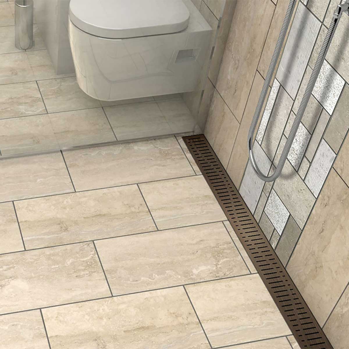 Quartz by ACO Wave Pattern Linear Shower Drain in Handcrafted Oil-Rubbed Bronze Finish