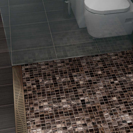 Premium Stainless Steel Linear Shower Drain with Wave Grate in Oil-Rubbed Bronze