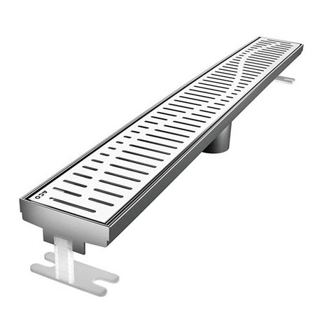 Quartz by ACO Wave linear shower drain with Polished Chrome decorative grate for modern tile showers