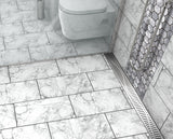 Premium Quartz Wave Polished Chrome linear shower drain with elegant flowing wave grate pattern