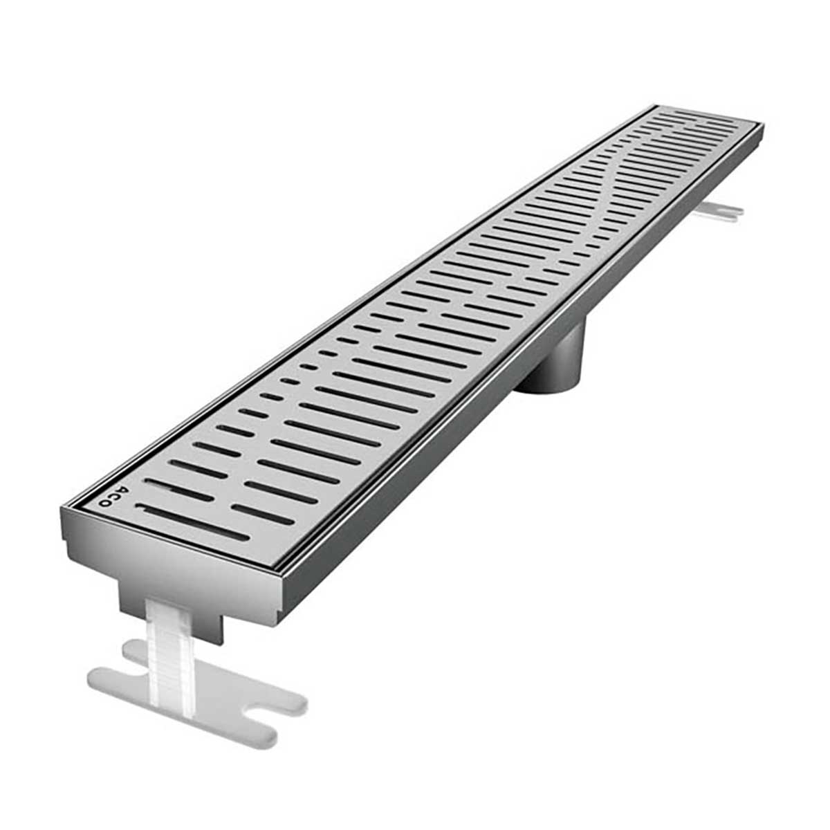 Quartz by ACO Wave linear shower drain with Brushed Stainless grate for modern tile showers
