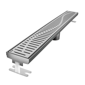 Quartz by ACO Wave linear shower drain with Brushed Stainless grate for modern tile showers