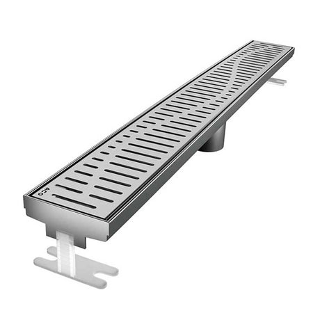 Quartz by ACO Wave linear shower drain with Brushed Stainless grate for modern tile showers