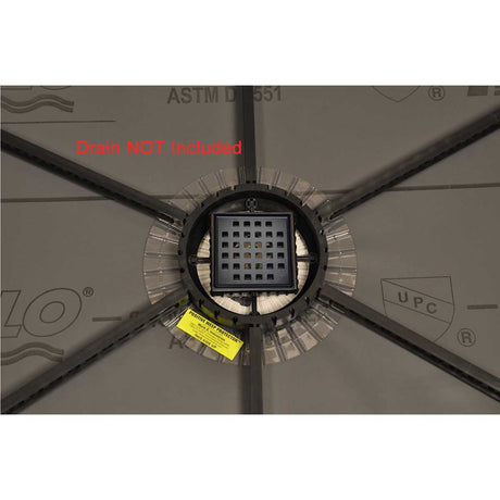 QuickPitch Universal Center Ring for Square Drain shown installed with SereneDrain Square Shower Drain