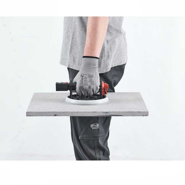Large format porcelain slab handling tool with automatic vacuum pressure monitoring