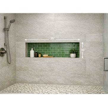 Recess-It 16 x 36 shower niche installed in a modern tiled shower