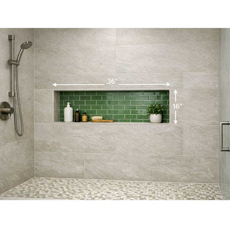 Recess-It 16 x 36 shower niche installed in a modern tiled shower