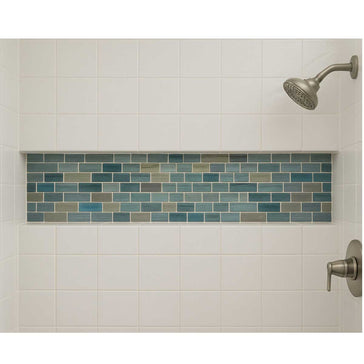 Luxury shower featuring Recess-It 16 x 72 recessed shower niche