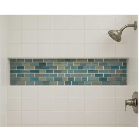 Luxury shower featuring Recess-It 16 x 72 recessed shower niche