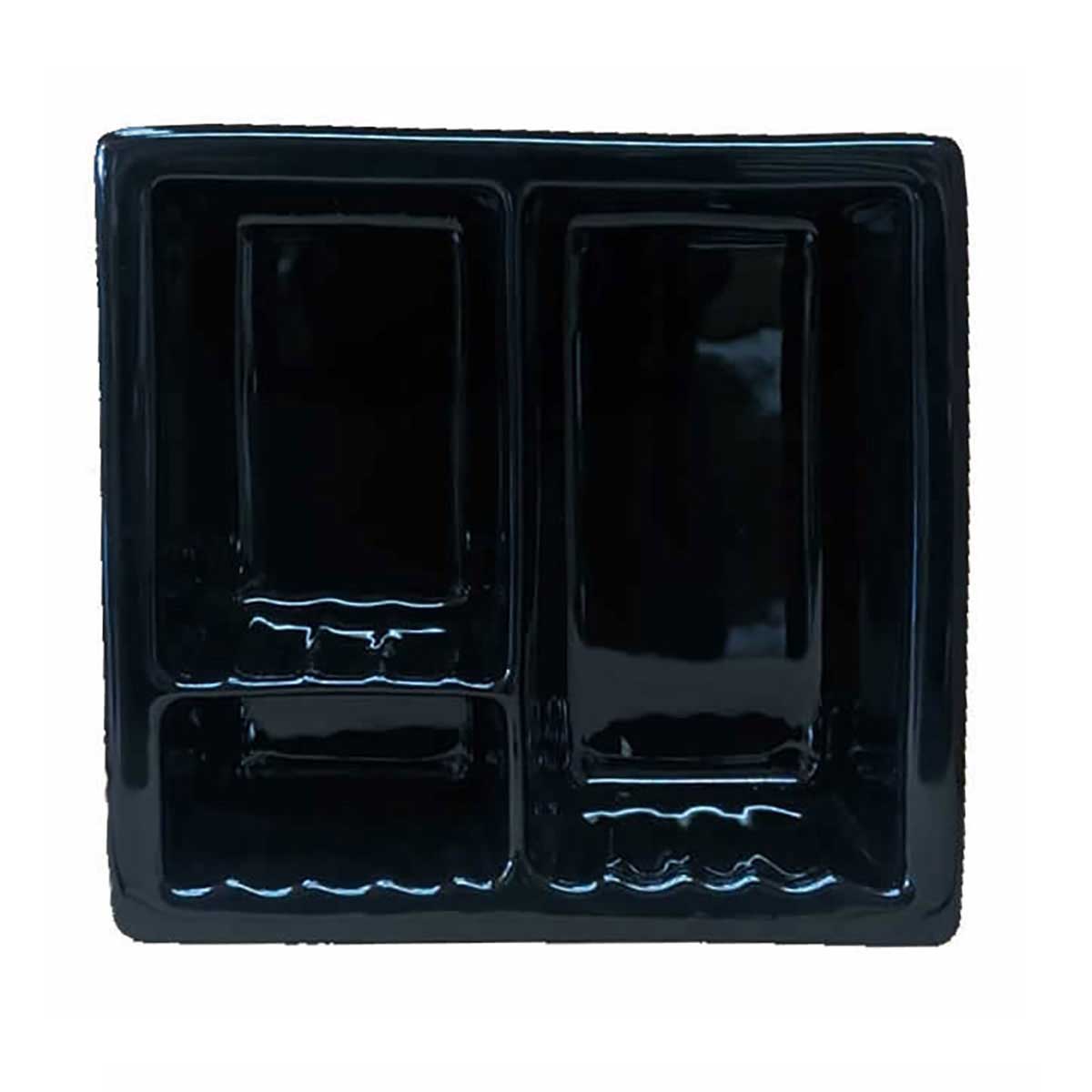 Recessed Shampoo Soap Porcelain 3 sections Black Glossy
