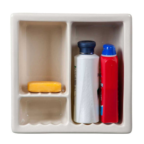 Recessed Shampoo Soap Porcelain 3 sections Sterling Silver