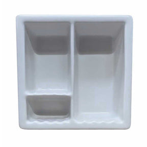 White matte porcelain recessed shower shelf with built in soap dish