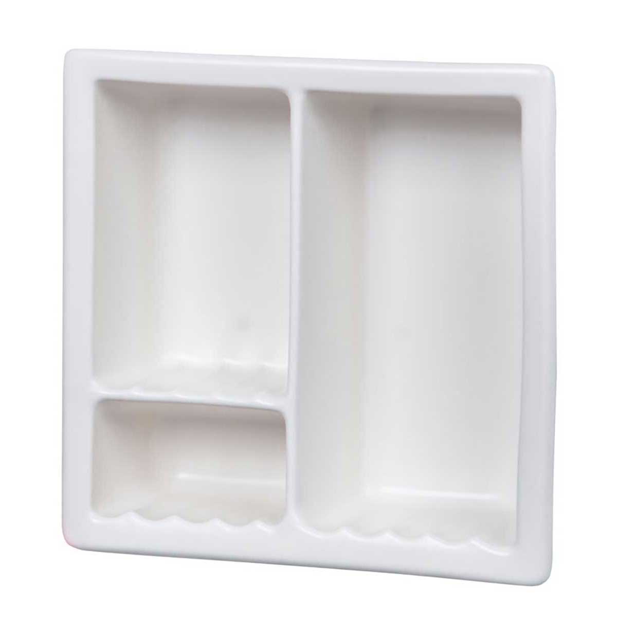 Recessed Shampoo Soap Porcelain 3 sections White Matte