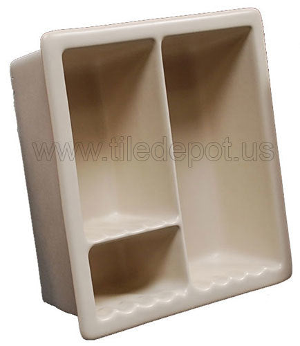 Recessed Shampoo Soap Porcelain 3 sections Parchment Matte