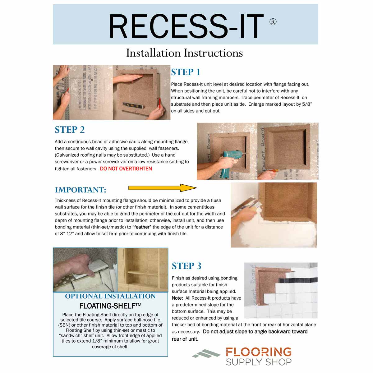 Recess-It Rectangle Ready to Tile by Innovis Installation Instructions