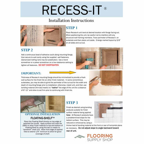 Recess-It Rectangle Ready to Tile by Innovis Installation Instructions
