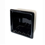 Black glossy 6x6 recessed porcelain soap dish side depth view