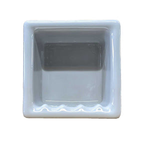Sterling Silver glossy porcelain recessed soap dish installed in shower wall