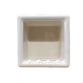 Biscuit glossy 6x6 recessed porcelain soap dish front view