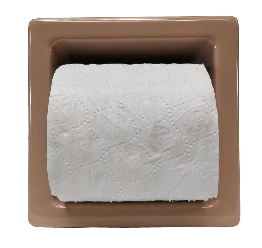 Porcelain Recessed Tissue Holder Mexican Sand Glossy with Toilet Paper Roll insert