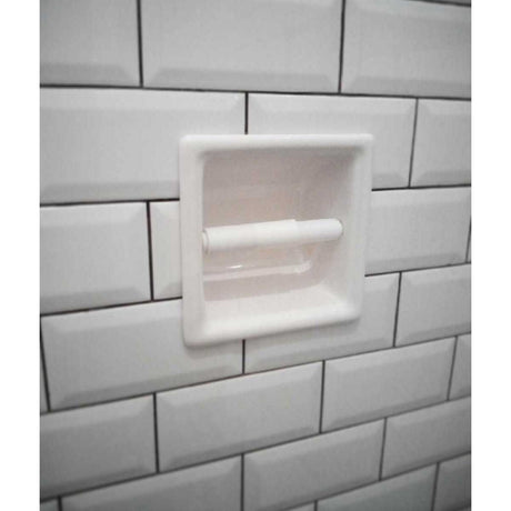Porcelain Recessed Tissue Holder - Biscuit Glossy Installed on wall tile