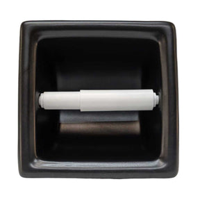 SereneDrains ceramic recessed toilet paper holder in Black Matte Finish