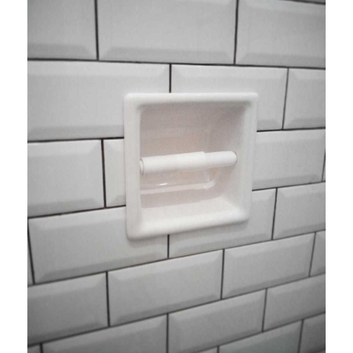 Porcelain Recessed Tissue Holder - Biscuit Glossy Installed on wall tile
