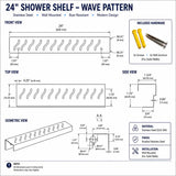 SereneDrains Rectangular 24 Inch Wave Pattern Shower Shelf Technical Drawing