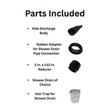 SereneDrains ABS Horizontal Side Discharge Outlet with Tile In Linear Shower Drain Low Profile Assembly Reducer PVC Base Pipe Fitting P Trap