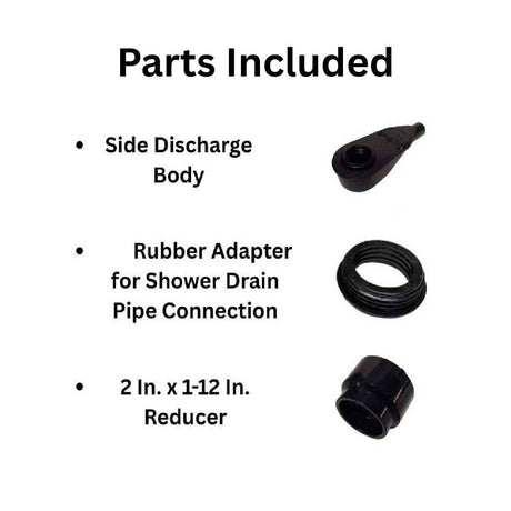 List of parts included with black plumbing components on a white background
