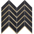 Nero Marquina black marble and gold metal narrow mosaic tile