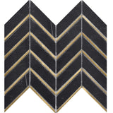 Nero Marquina black marble and gold metal narrow mosaic tile
