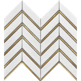 Thassos white marble and gold metal narrow mosaic tile